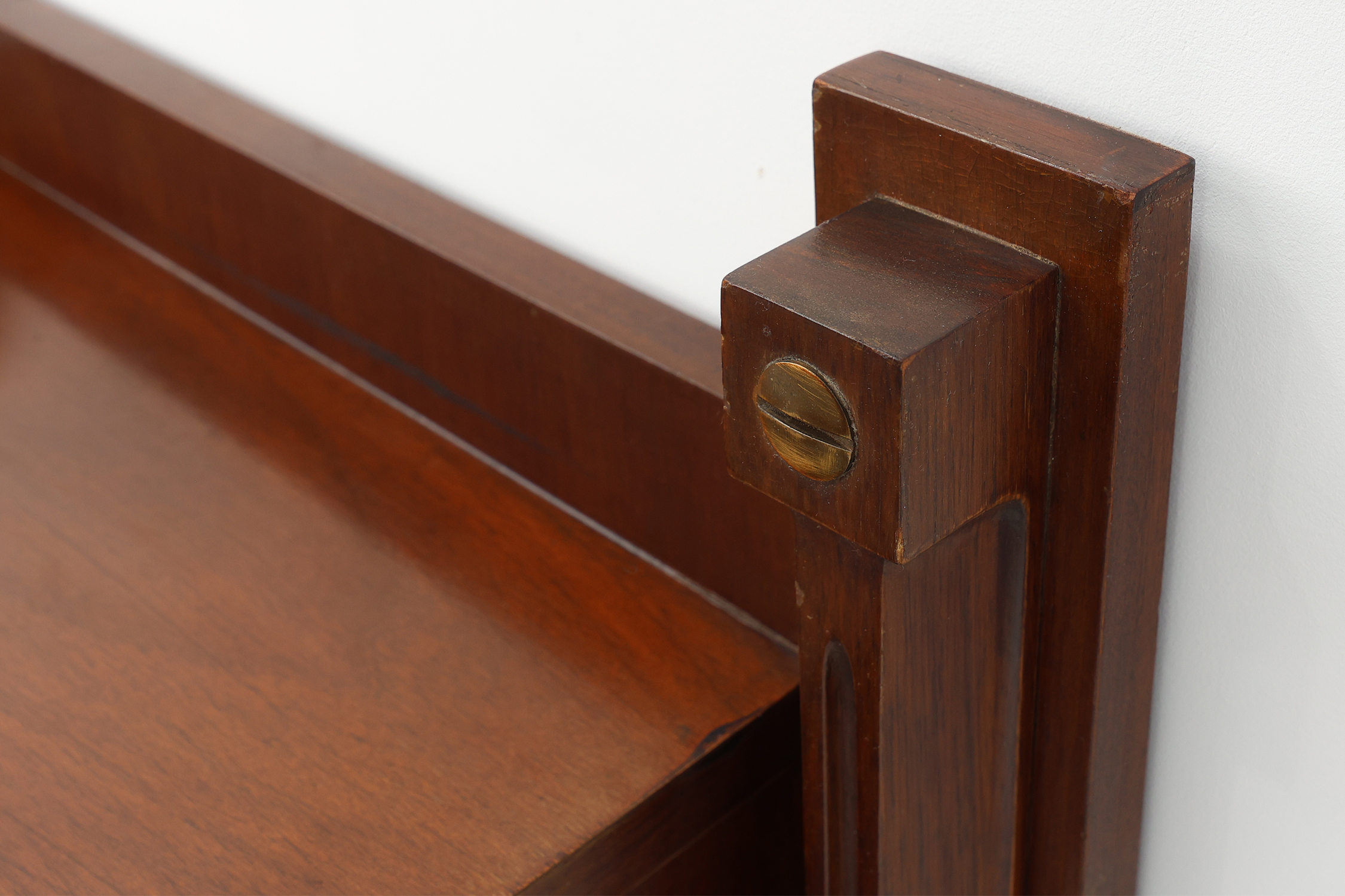 Mid-century Wall-mounted console in wood with brass details, Italy 1960sthumbnail